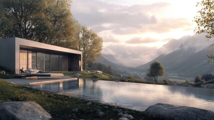 Fototapeta premium Modern house with mountain view