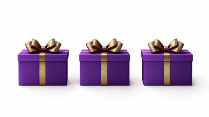 Obraz premium Three Purple Gift Boxes with Golden Ribbons and Bows