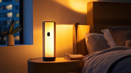 Wooden Bedside Lamp on a Nightstand in a Bedroom