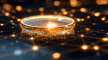 Golden Ring on Network Background, connection, technology, abstract, digital, future