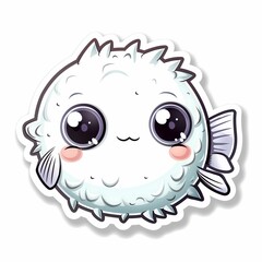 Naklejka premium Adorable Kawaii Pufferfish Cartoon Sticker Design Isolated on White Background