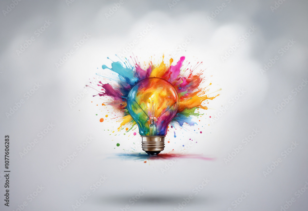 Aufkleber a lightbulb with vibrant paint splatters exploding from it, representing creativity and innovation.