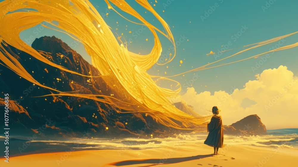 Poster a witchs spell went awry causing all the sand on the beach to transform into enchanted particles tha