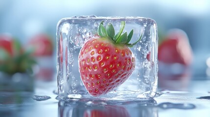 Frozen Strawberry in an Ice Cube