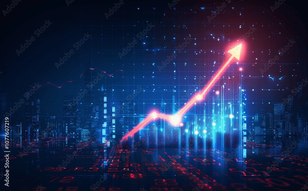 Poster digital growth arrow chart: abstract technology background for financial data business presentation