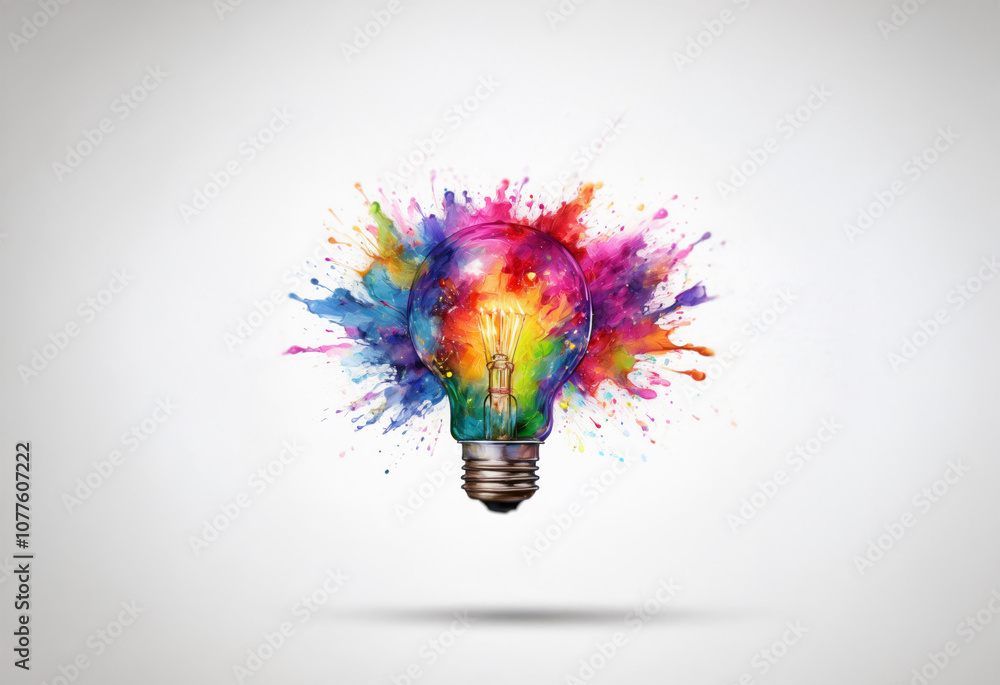 Aufkleber a lightbulb explodes in a burst of colorful paint splatters.