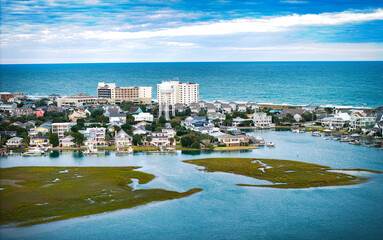 Aerial view over Wrightsville Beach in Wilmington North Carolina - travel photography