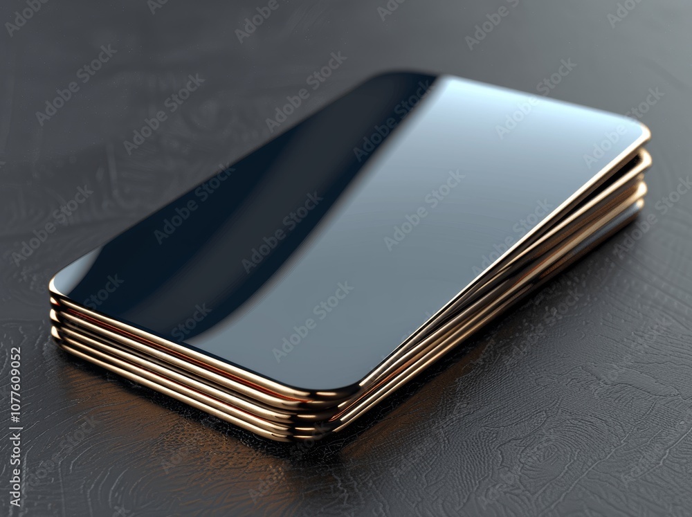 Poster black plastic card mockup on dark background with shadow 3d rendering