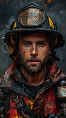 Fototapeta premium Firefighter Portrait: A Close-Up of Courage and Determination