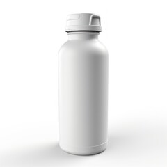 A simple 3D rendering of a plain white water bottle with a clean, matte surface. The bottle is centered on a white background with soft lighting.
