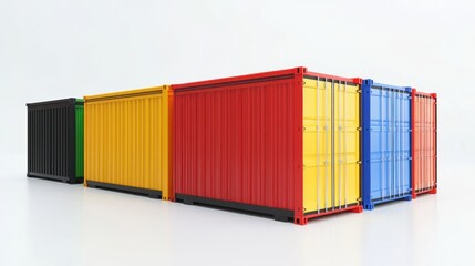 Obraz premium A row of colorful shipping containers, including red, yellow, black, blue, and green.