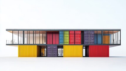 Obraz premium Modern house built from colorful shipping containers with large windows.