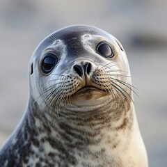 Close-up Portrait of a Curious Harbor Seal in the Ocean