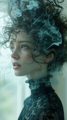 Dreamy Portrait of a Woman with Smoke and Haze
