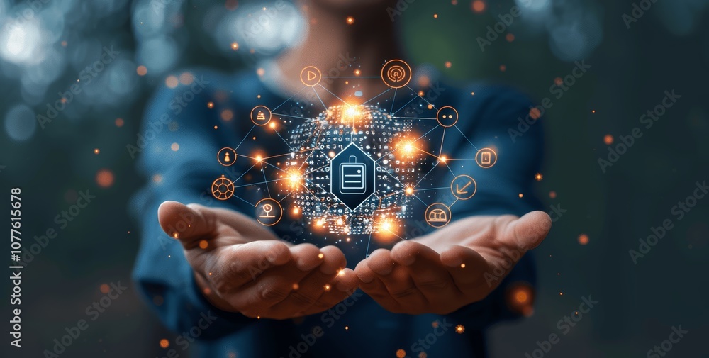 Poster ai technology concept with businessman using smart digital marketing and data connection for future 