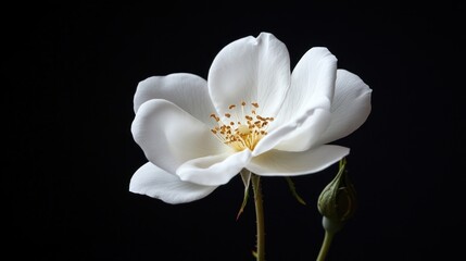 Single White Rose on Black Background