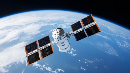 Cargo spacecraft slowly approaching a large space station, symbolizing the advancement and collaboration in space exploration.