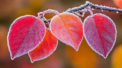 Frost-Covered Autumn Leaves, fall, foliage, frozen, ice, cold