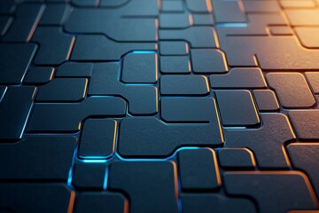 Fototapeta premium A close up of a black and blue grid of squares with a blue light shining on it