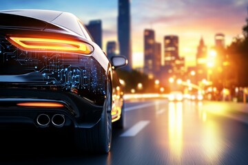 A futuristic car with a bright light on the back