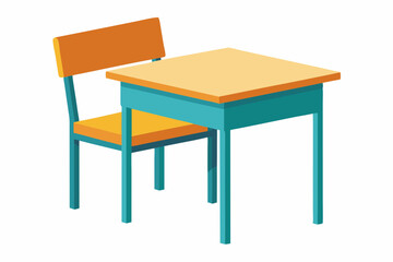 School desk with white background vector art illustration