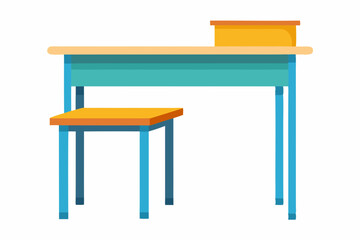 School desk with white background vector art illustration