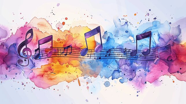 colorful abstract watercolor background with music notes
