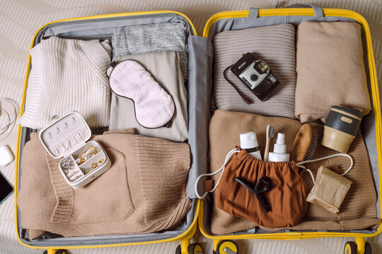 Still life with suitcase for travelling.