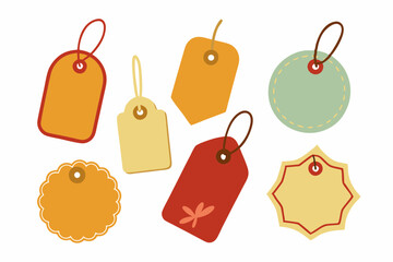  A collection of different shaped tags with twine, isolated on white vector illustration