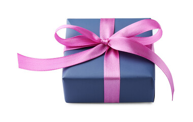 Beautiful gift box with pink bow isolated on white