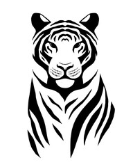 Minimalist Tiger Line Art Illustration. Hand-drawn black and white graphic drawing.