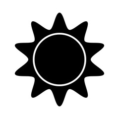 Sun icon. Sunburst, sunlight or sunshine sign. Circular badge, stamp, label or price tag with wavy edges. Black discount, sale, promotion sticker isolated on white background.