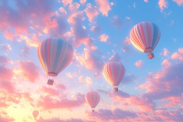 Fototapeta premium Colorful Hot Air Balloons in Pastel Sky