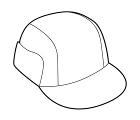 Cord Cap Hat. Summer Head Fashion accessory clothing technical illustration. Vector headgear for Men, women, unisex style, flat template CAD mockup sketch outline isolated