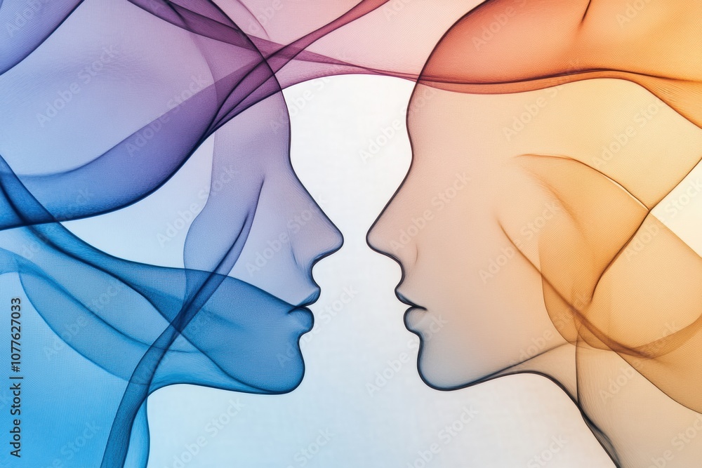 Leinwandbilder the artwork features two abstract face silhouettes in pastel colors, symbolizing connection and unde