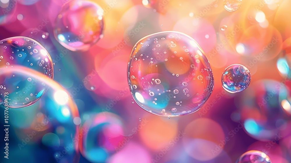 Poster vibrant abstract colorful background with floating bubbles