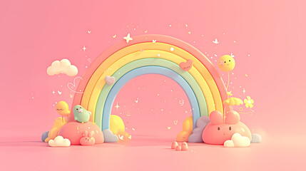 cute rainbow 3d rendering elements background