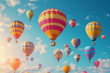 Naklejka premium Colorful Hot Air Balloons in a Sunny Sky