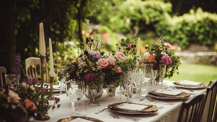 Cottage wedding decoration in the countryside, floral decor and event celebration, flowers, wedding aisle, wedding cake and tablescape, English country style idea