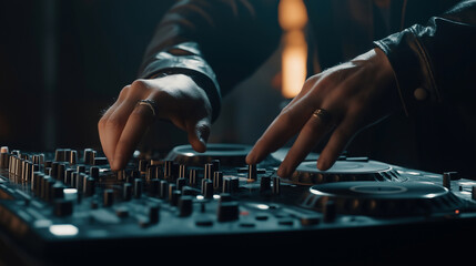 DJ Mixing Music on a Professional Mixer