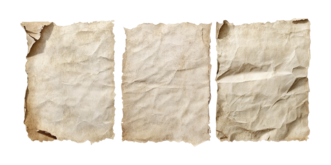 Old paper scraps isolated on transparent background, for text , ai