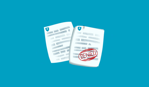 A medical insurance claim form stamped denied.