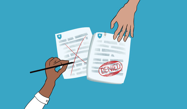 A medical insurance claim form stamped denied.