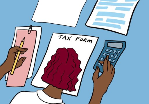 Accountant completing tax form.