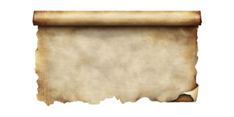Old parchment paper roll isolated on transparent background, ai