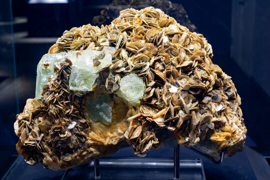 Aquamarine,Mica with Albite in museum