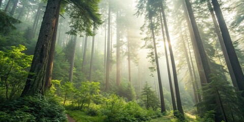 Vibrant Blurred Light Gradient in Vertical Forest Scene, vertical view, overgrown vegetation, shaded environment