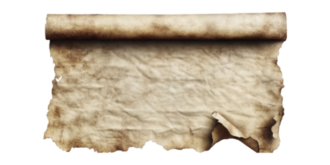Old parchment paper roll isolated on transparent background, ai