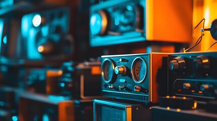 Vintage space communication equipment in a dimly lit room, symbolizing the intersection of old technology and new frontiers, where the past meets the future in a quest for knowledge and exploration.