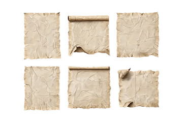 Fototapeta premium Old vintage paper sheets set with torn edges. Different texture of antique paper or parchment isolated on transparent background, for text , ai